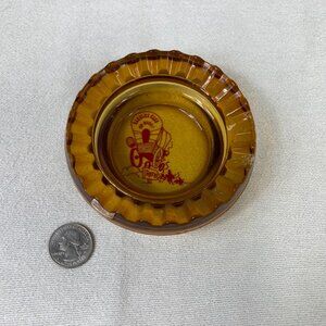 Vintage Harolds Club Reno Amber Glass Ashtray Wagon Train “Or Bust” Nevada